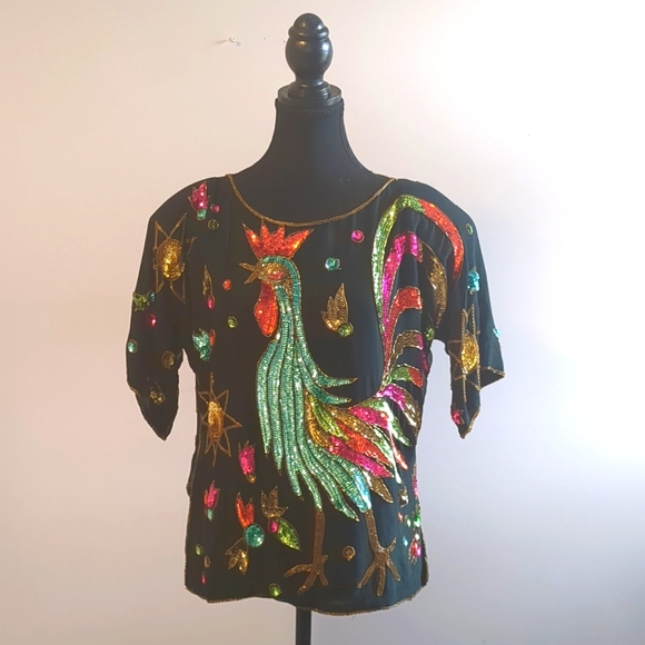 💙💜🩷💛100% Pure Silk Sequence Top - S 💙💜🩷💛 - Picture 1 of 8